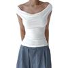 Women's Summer Solid Colour Swing Neck Sleeveless One Shoulder Backless Tie Sexy T-Shirt