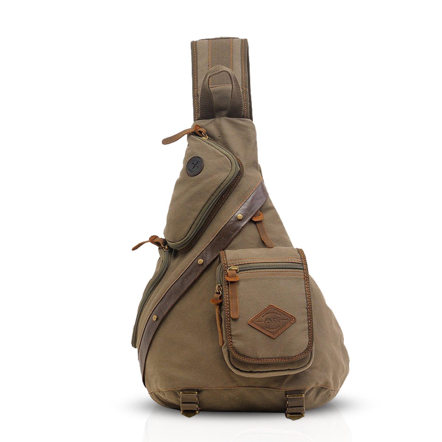 

Retro Crossbody Bag Travel One Shoulder Bag Unisex Casual Messenger Bag Outdoor Sports Large Capacity Lightweight Canvas Green [FANDARE] Men s зелений