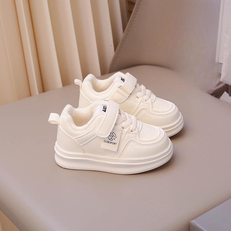 Children's Shoes & Girls' Sneakers, Autumn/Winter New Arrivals, Boys' Warm Lightly Insulated Fleece-Lined White Shoes, Baby Casual Sneakers.