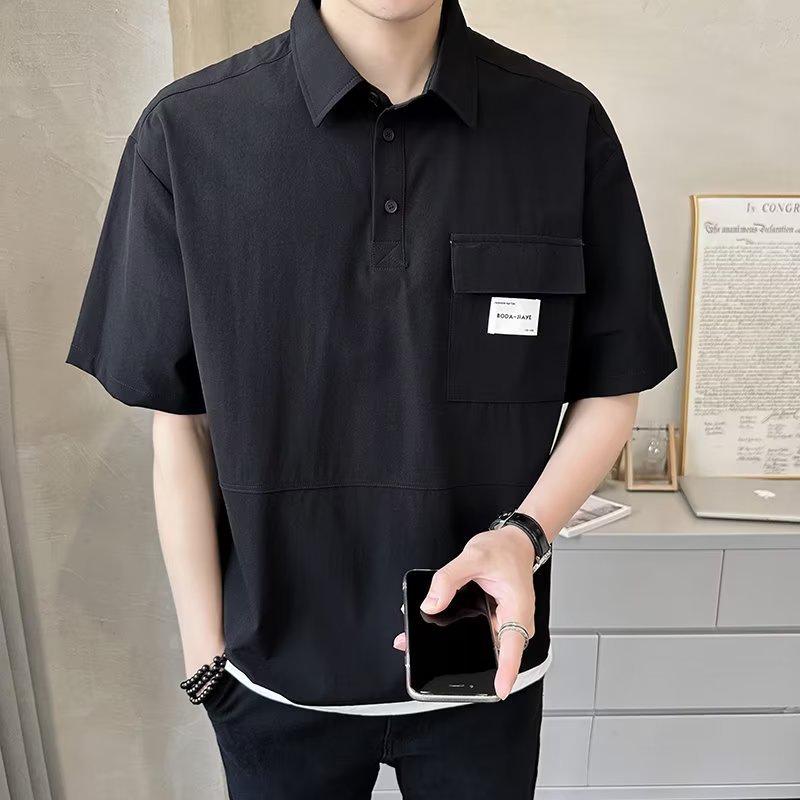 Stylish Men's Summer Polo Shirt - Loose Fit, Trendy Hong Kong and Korean-Inspired Design, All-Match Short-Sleeve Top