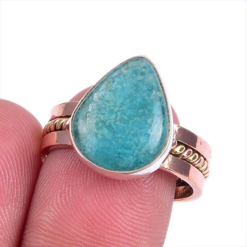 

Кольцо из серебра 925 пробы с натуральным амазонитом, двухцветное, размер 8 j4Y85