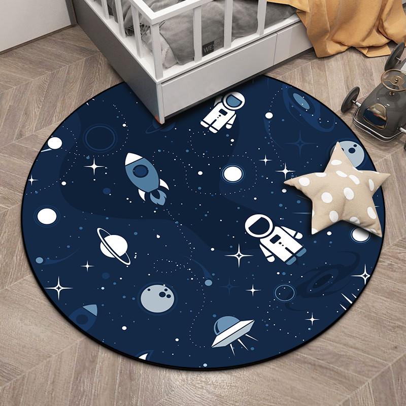 Cartoon Pattern Circular Floor Mat Planet Astronaut Printed Carpet Home Living Room Decoration Anti Slip Floor Mat Door Mat