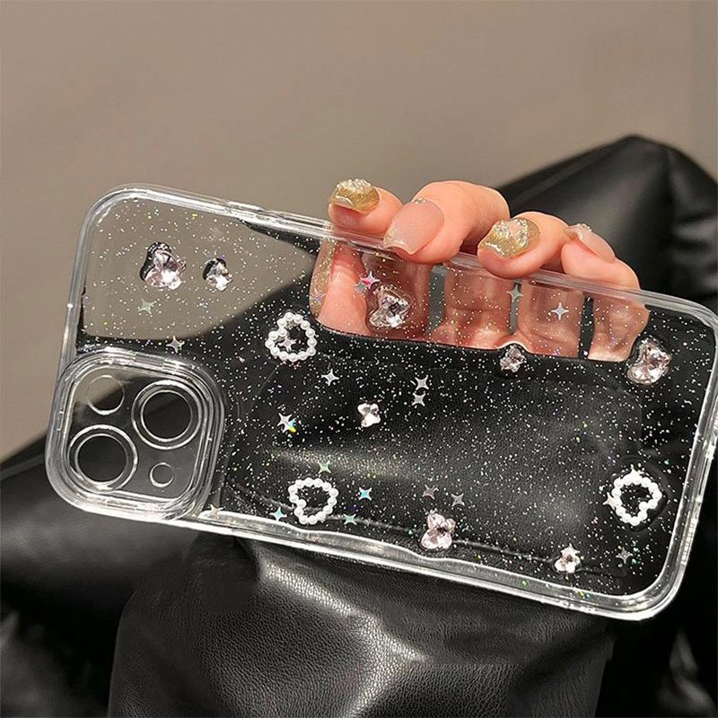 

Wind Apple 17 Mobile Phone Case For Iphone16 Glitter Rhinestone Gem Butterfly 13 Women S Fine Hole Anti-Drop iPhone 7/8/SE 2020