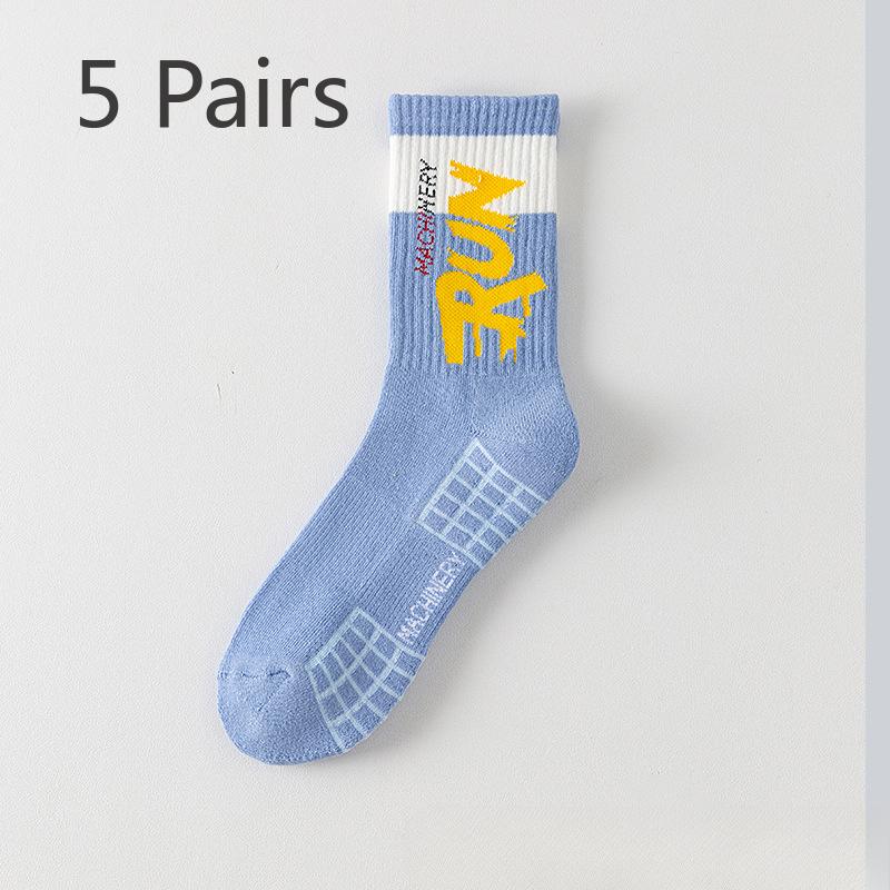 

5 пар мужских весенне-осенних носков для баскетбола из чистого хлопка, впитывающих пот, с махровым дном 5 Pairs синий