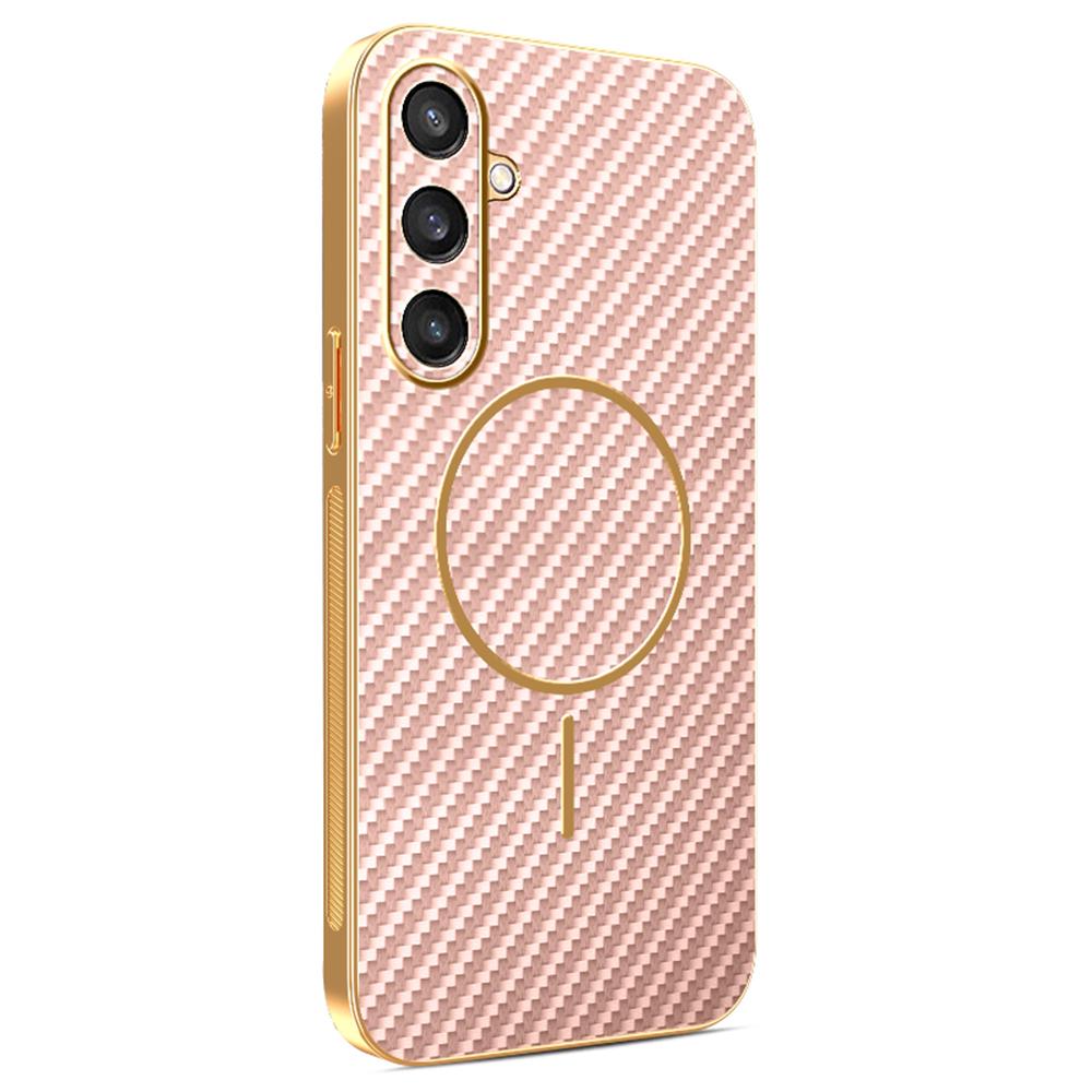 For Samsung Galaxy S25 Phone Case Carbon Fiber Textured Electroplated TPU Back Cover