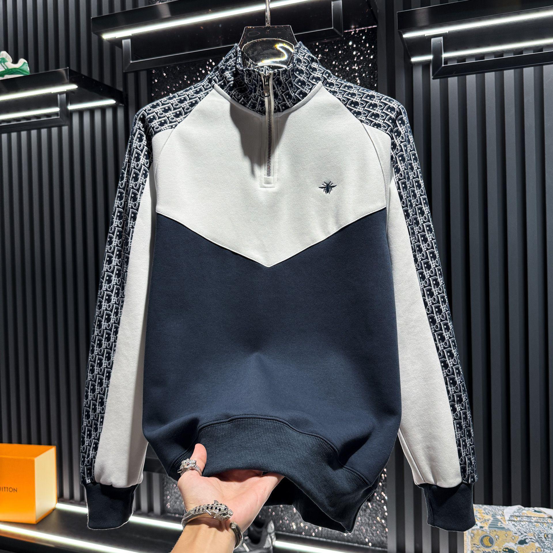 European Men s Embroidered Patchwork Half-Zip Stand Collar Hoodie - 2025 Autumn Trendy Pullover XL