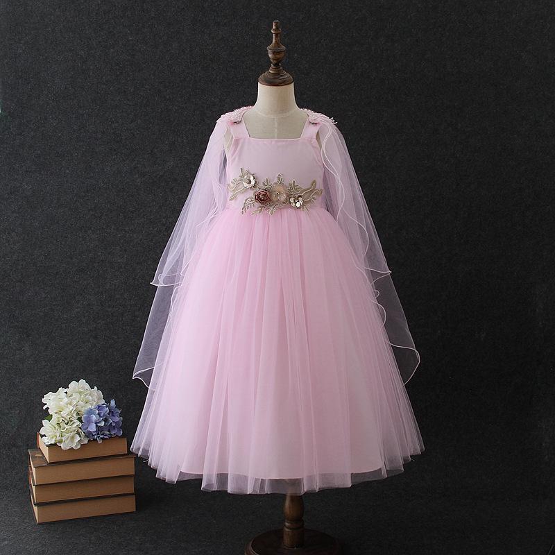 Princess Duoduo Girls  Elegant Long Mesh Dress with Embroidered Flowers 120cm