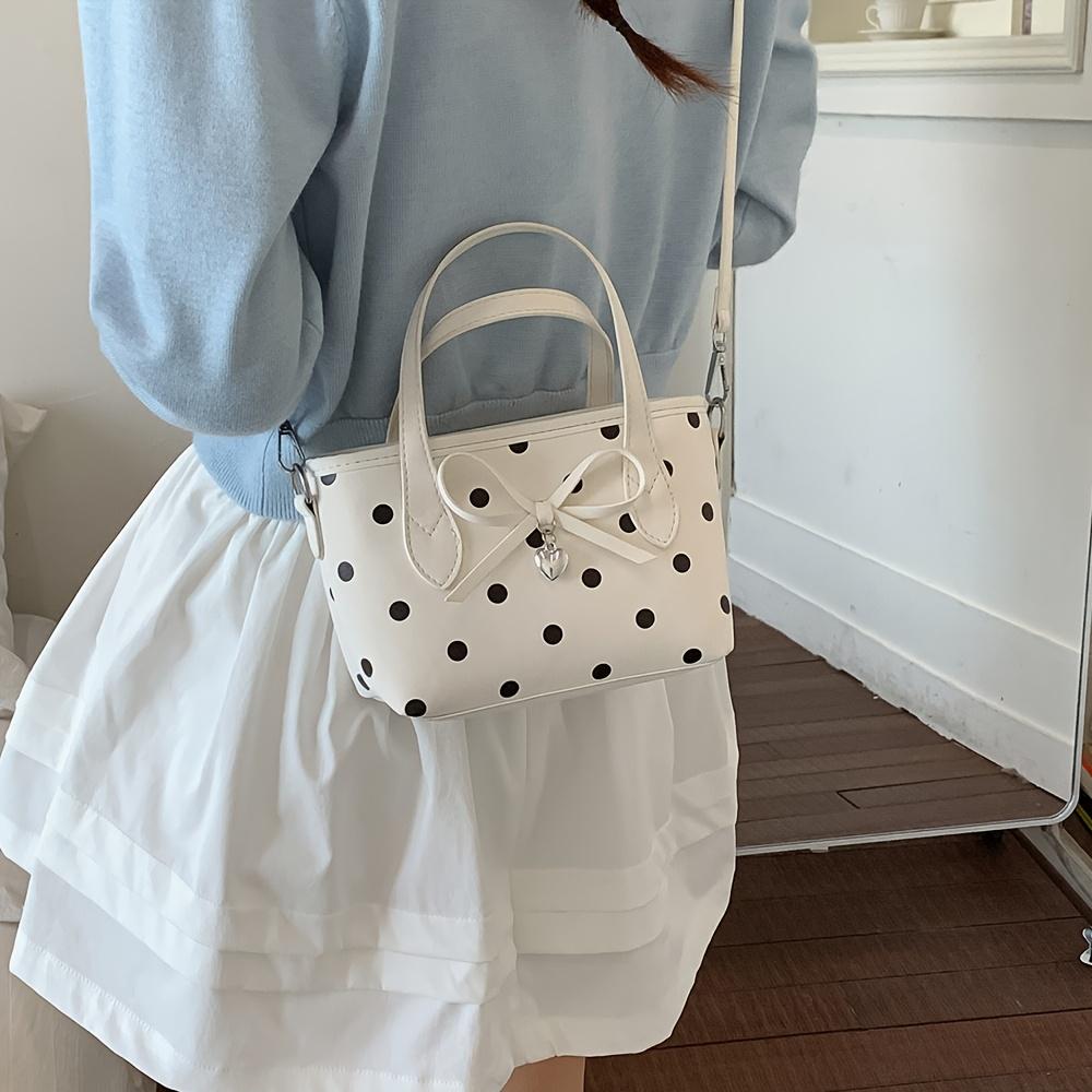 Women's Small Handbag, Sweet Style Polka Dot Bow Bucket Bag, Shoulder Bag, Crossbody Bag, Everyday Shopping Bag, Dating Bag, Commuting Bag