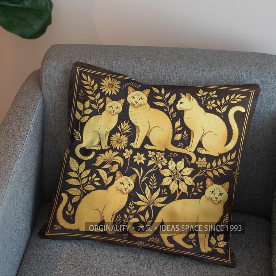 2D Cute Cats & Floral Pattern Decorative Pillow Pattern Cushion Cover Suitable For Sofa Bedroom Car Pillow Cover