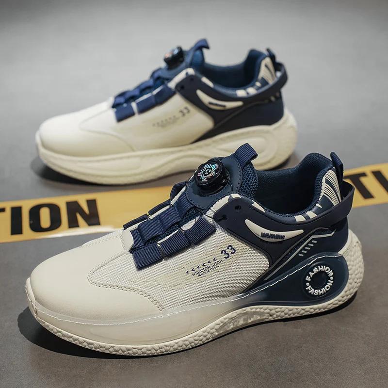 Mens Sneakers with Rotating Buckle Comfy Non Slip Lace up Durable Shoes for Mens Outdoor Activities