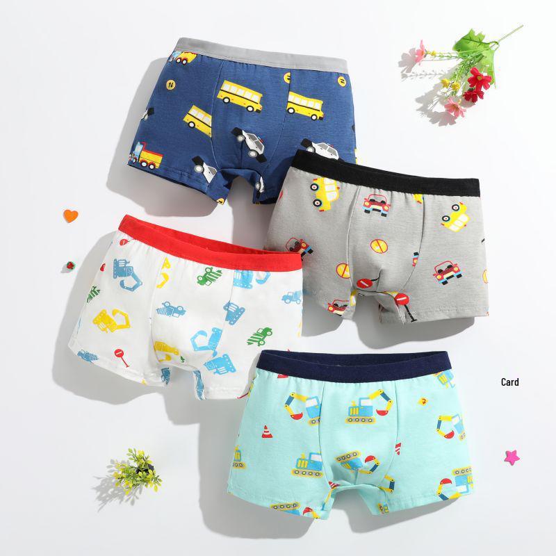 Four-Pack Boys' Pure Cotton Boxer Briefs: Small, Medium, Large Cartoon Underwear