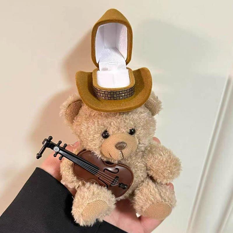 Cartoon Cute Little Bear Doll Jewelry Ring Box For Engagement Wedding Ring Box Ring Packaging Display Box Creative Gift Box