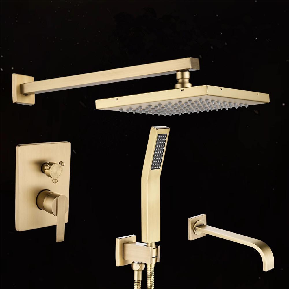 Tuqiu Antique Bronze Brass Bathroom Shower Faucet Valve Faucet Set With Square Shower Head Bathroom Wall Shower Kit