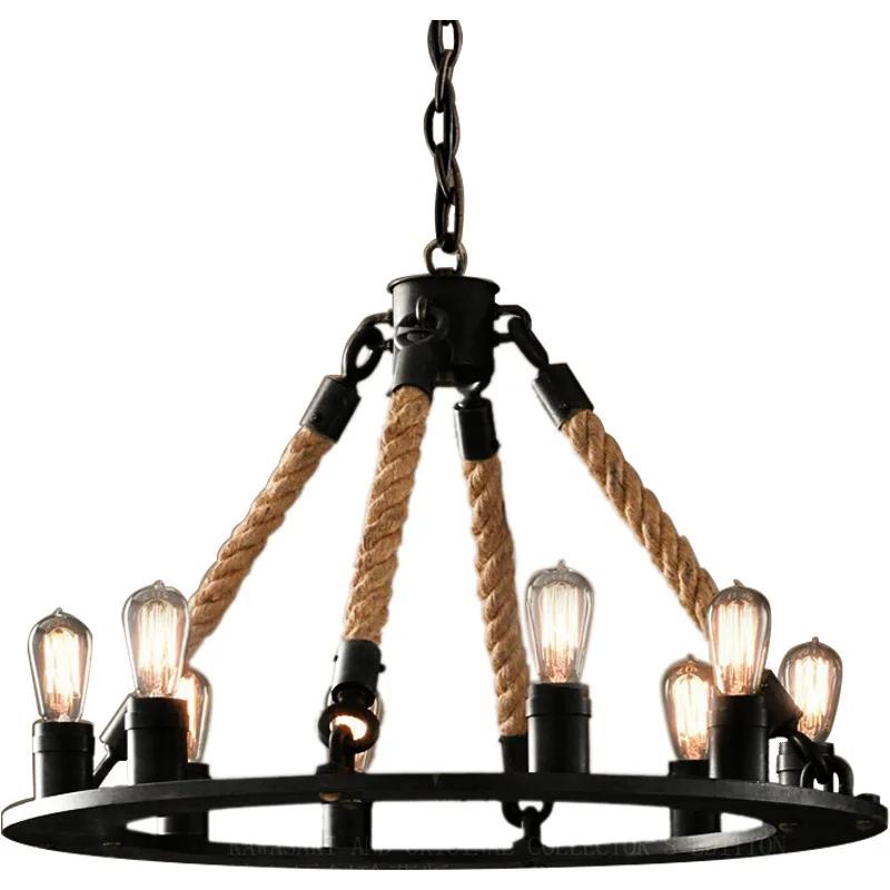 Vintage Rope Pendant Lights Lamp Loft Creative Personality Industrial Lamp Edison Bulb American Style For Living Room Decoration