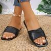 2025 Summer Square Head Flat Bottom Slippers Women's Wear New One-character European and American Fashion Light Casual Large Size Sandals