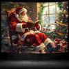 2D Christmas Eve Santa Claus Tapestry, Warm Winter Holiday Wall Hanging for Home Decor