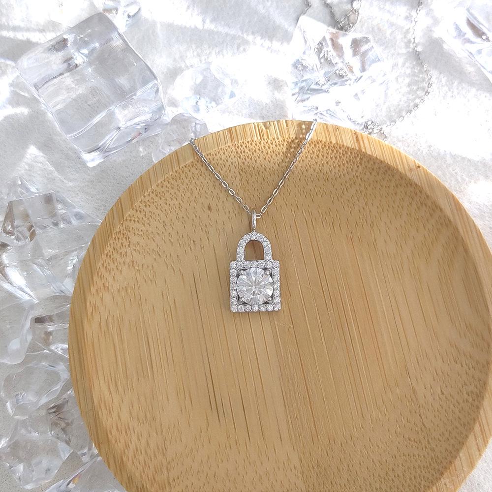 Elegant 1 Carat Moissanite Lock Pendant Necklace in S925 Sterling Silver for Women