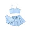 2024 Girls' Solid Color Bandeau Swimsuit Set - 3-Piece Sporty Separates