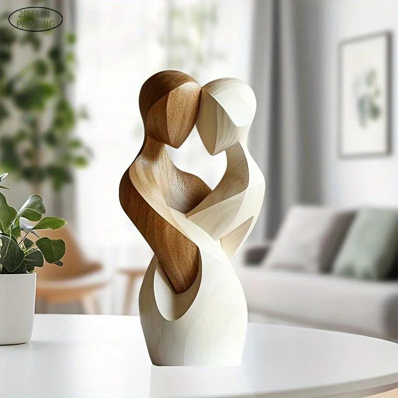 1 stk 2D Flat Elegant Trestatue av Par-Moderne Hjemmedekor, Kunstig Tre,Ideell for Stue,Soverom eller Kontorskulptur