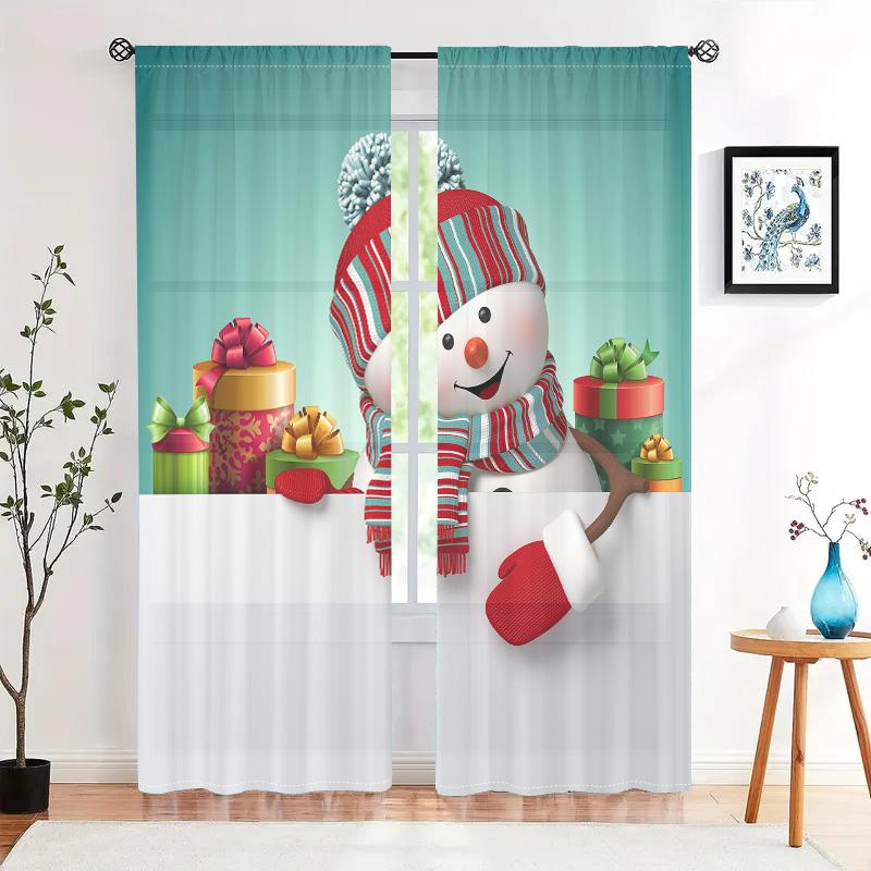 2 Pieces, Christmas Snowman Curtains -30% Blackout - Suitable for Living Room, Bedroom, Kitchen, Home Decoration