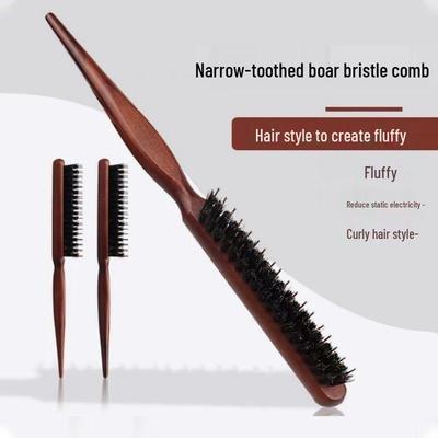 Boar Bristle Teasing Comb for Voluminous Updos & Curls - Three-Row Hairdressing & Wig Styling Tool