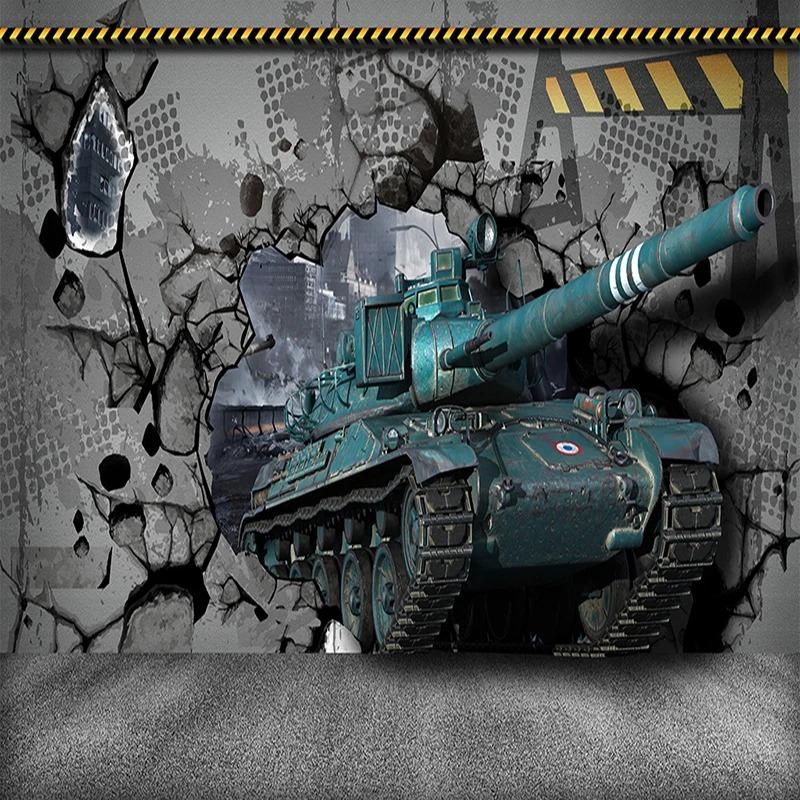 3d Tank Broken Wall Mural Living Room Children Boy's Bedroom Background Wall Wallpaper Home Decor