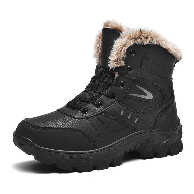 Men's Large Waterproof Non-Slip Thick Velvet Snow Boots - Winter Warm High Top Short Boots