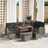 10-piece Garden Sofa with Grey Poly Rattan Cushions, 2-seater Garden Sofa with Grey Poly Rattan Cushions, 3362423