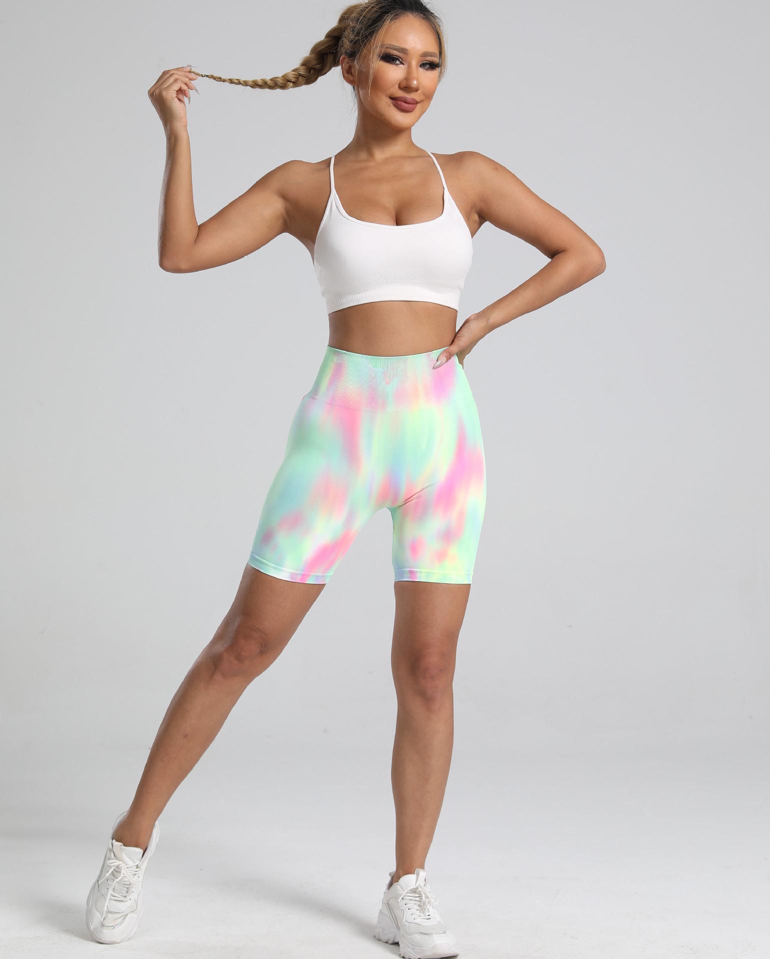 

Женские шорты для йоги с высокой талией и принтом тай-дай «Пламя» - Радужные штаны для фитнеса и бега Medium