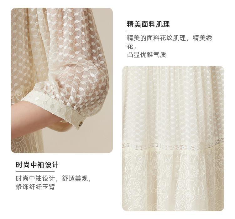 [Hierarchical Embroidery] 100% Mulberry Silk Spring/Summer V-neck Exquisite and Elegant Silk Dress for Women