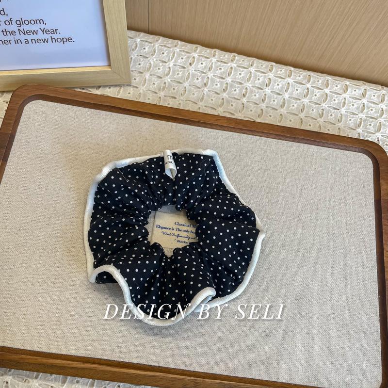 Dongdaemun Vintage Polka Dot Scrunchie Korean Classic Black Design