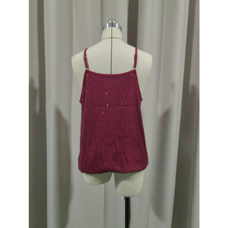 Nuovo Canottiere Gilet con Scollo a V e Paillettes per Donne Sexy Maglia Base Capospalla Senza Maniche Top a Canotta Larghi Moda Dolce Elegante Camicetta