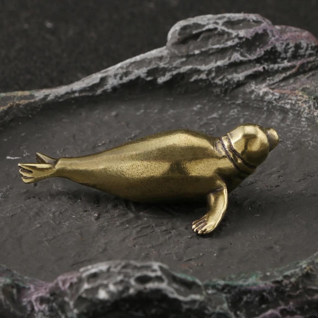 Dyr Messing Sel Metallfigur Kreativ Marin Organisme Te Kjæledyr Skrivebordsdekorasjon Hjemmeinnredning Håndverk Samling