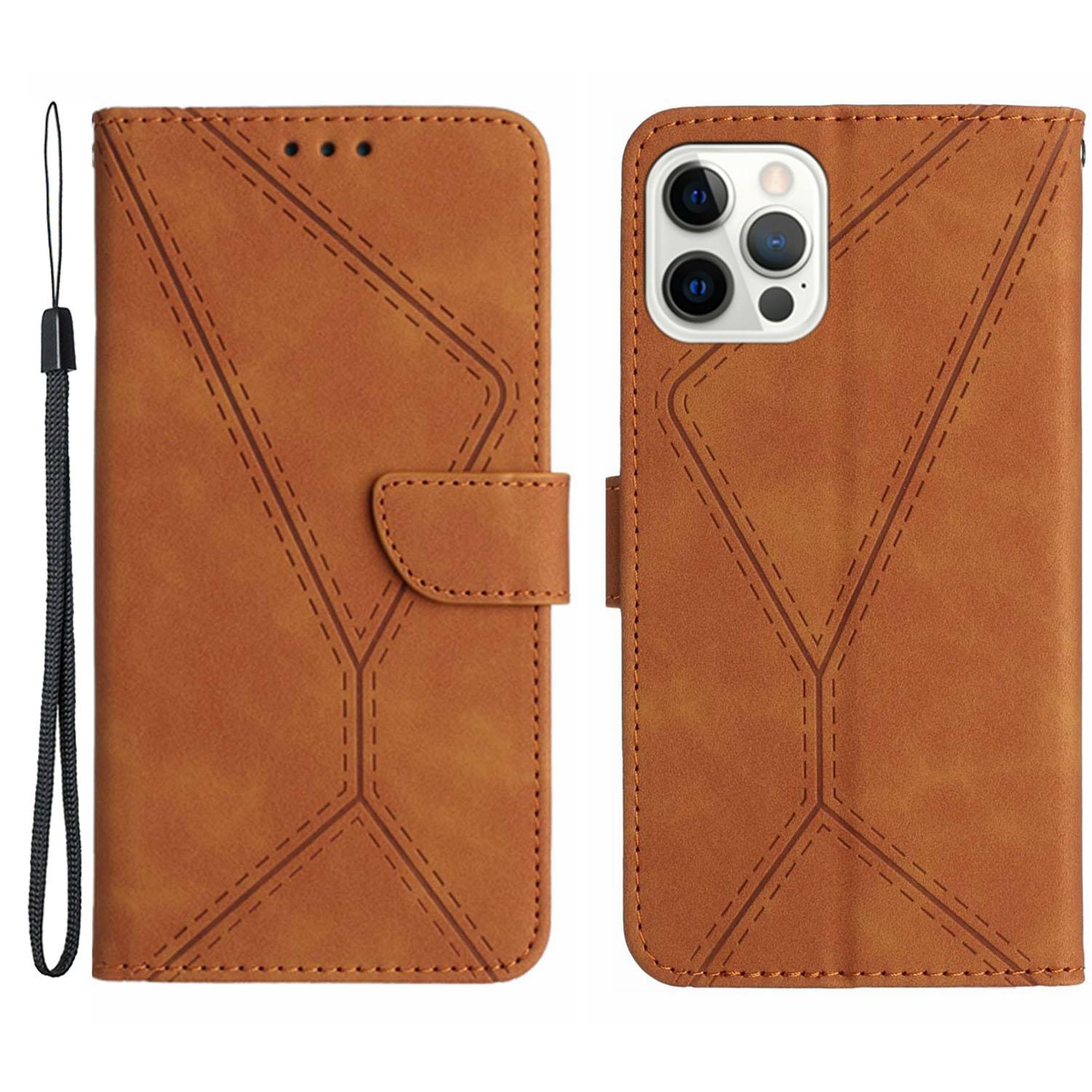 

HT05 For iPhone 16 Pro Case Leather Phone Cover Card Slots Stand Feature Brown