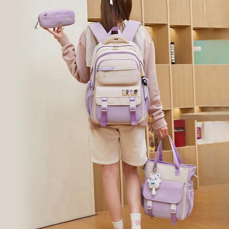 2024 Summer New Cute Cartoon Primary School Bags Lightweight Burden Reduction Girl Student Book Bag 3 Pcs Set Children Backpack Grade 5-6 Tutoring Bag