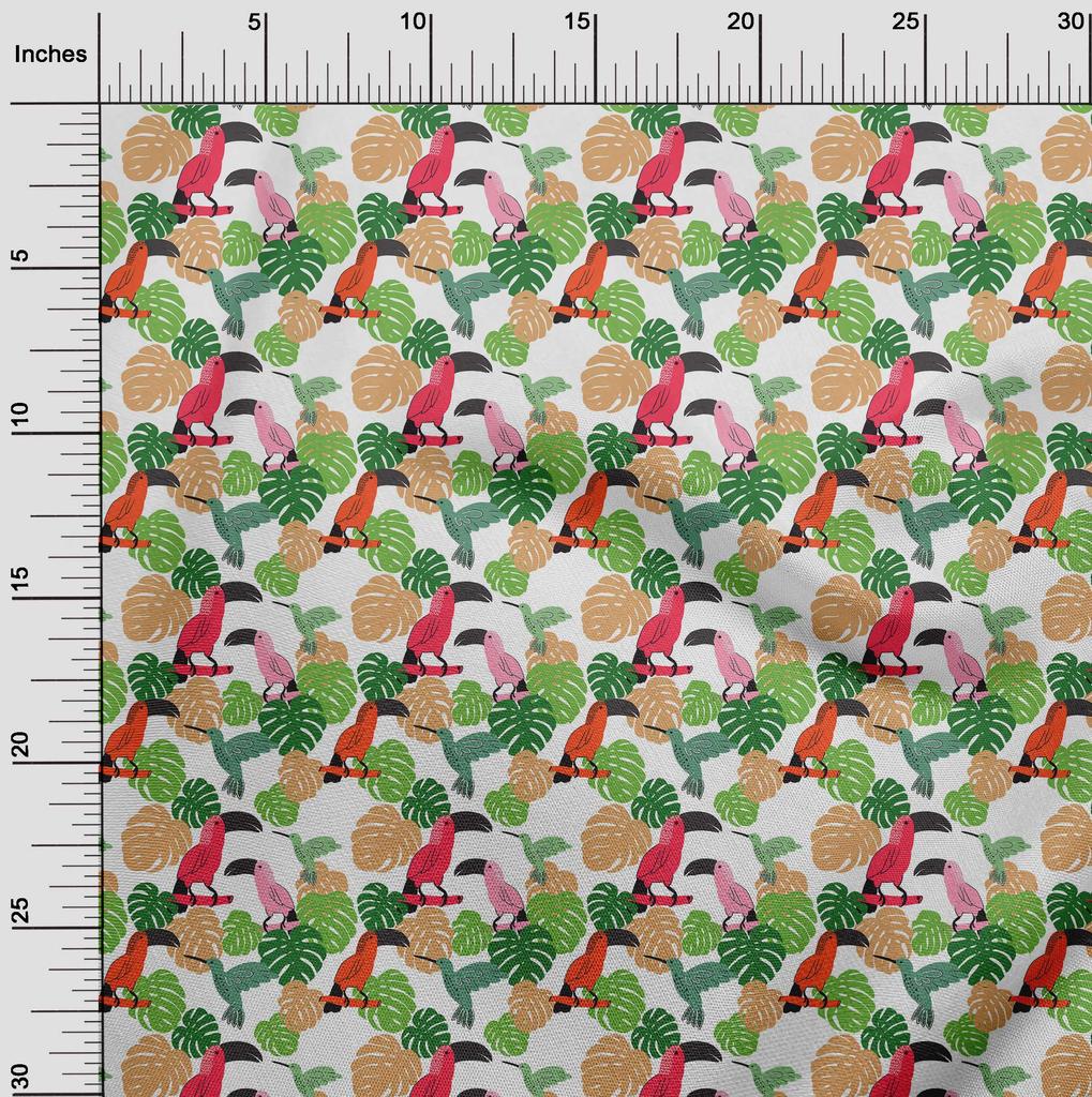 oneOone Cotton Flex Aqua Blue Fabric Tropical Floral with Birds Fabric for Sewing Printed Craft Fabric by The Yard 40 Inch