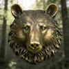 Entryway Wall Decors Bear Head Sculpture With Resin Construction, Antique Metallic Finish and Realistic Furs Texture for Indoor Accent Wall