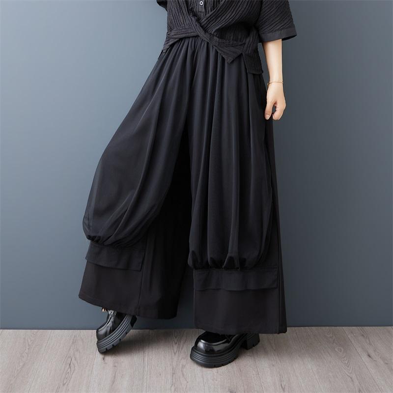 Black Plus Size Vintage High Waist Casual Loose Long Spring Autumn Wide Leg Pants Women Trousers