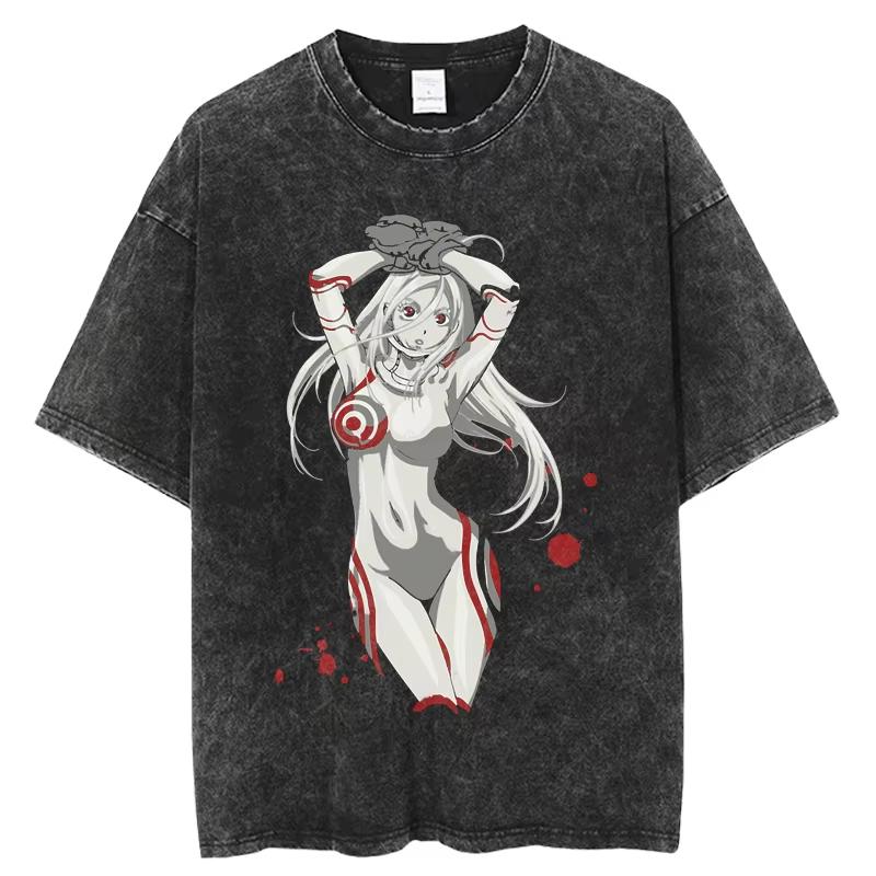 Anime Deadman Wonderland Shiro Graphic T Shirt Men Women Manga T-shirts Vintage Washed Tee Harajuku Oversized T-shirt