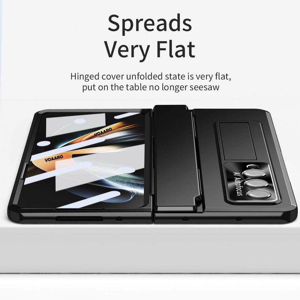 For Samsung Galaxy Z Fold 4 Leveling Hinge Case Kickstand Cover For Galaxy Z Fold 4 3 Plating Case With Front Screen Glass Film