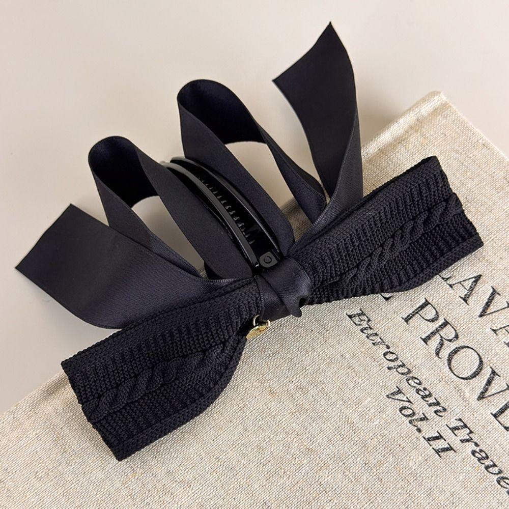 Large Size Knitted Bow Banana Clip Non-Slip Hairpin Cute Vertical Clip Girl