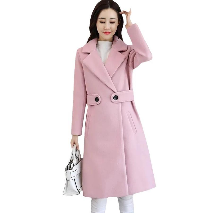 Korean Fashion Temperament Wool Coat Women Long Sleeve Autumn Winter Women's Slim Fit Wool Coat