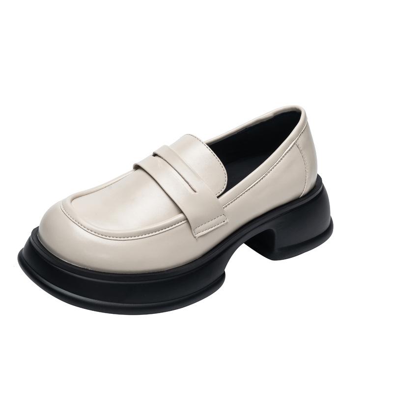 Leather Waterproof Platform Loafers Women's New Single Shoes Round Toe Muffin Thick Bottom Small Leather Shoes Fashion Women's Single Shoes Women