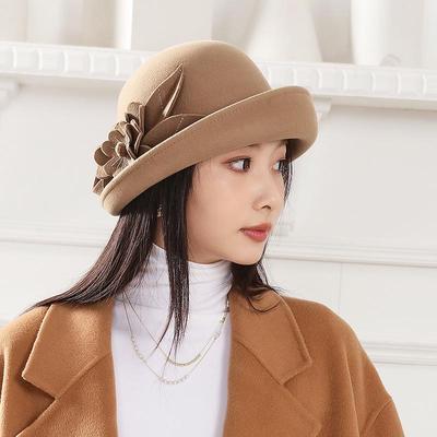 Damen Retro Wollfilz Eimerhut - Eleganter gefalteter Rand für Herbst/Winter