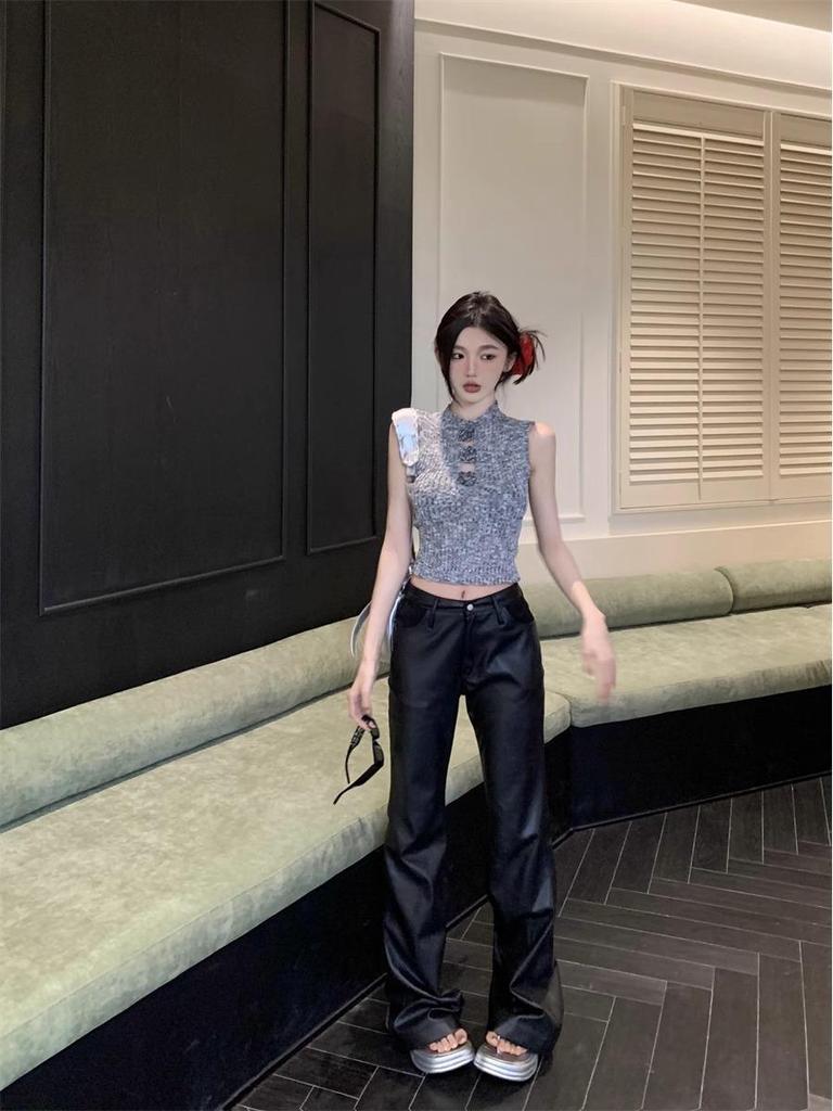 2025 Spring/Summer Hong Kong Style Spicy Girl 3D Floral Hollow Cropped Slim Vest Trendy Knitwear