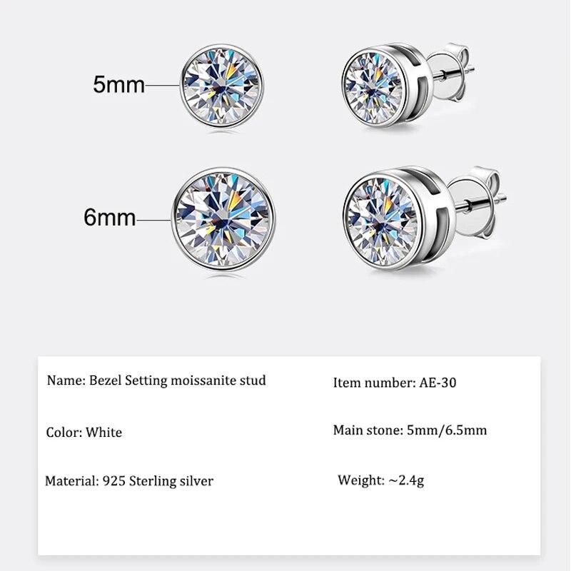 Rundschliff 0,5-1 CT Diamant Test Pass Moissanit Ohrstecker plattiert 14K 925 Silber 5mm 6,5mm Moissanit Ohrringe Schmuck Freundin Geschenk