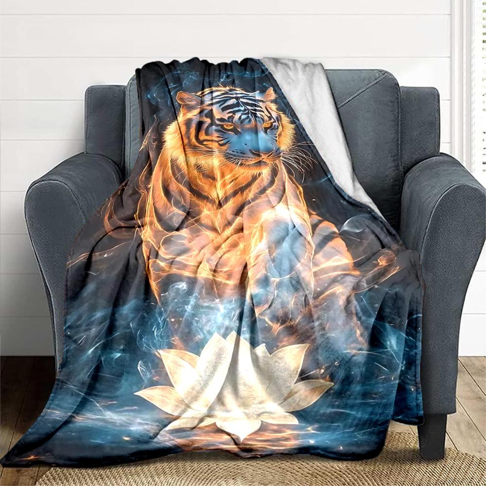 

1pc Tiger Spirit Lotus Blanket Lightweight Blanket Throw Blanket For Sofa, Bed, Travel, Camping, Livingroom, Office yy251010030 75x90cm