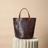 Modische Retro Leder Damen Tasche Handgefertigt Oberleder Rindsleder Baum Paste Pflanzlich gegerbt Wassereimer Pendler Handtasche Umhängetasche