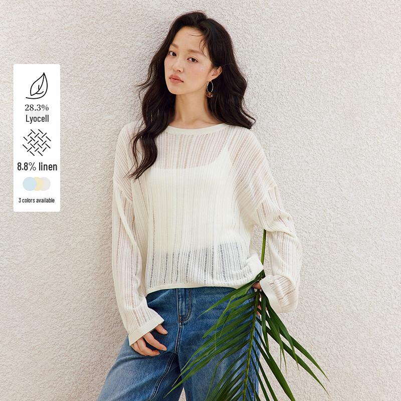 

INMAN Lyocell Linen French Hollow-Out Long Sleeve Knit Top L