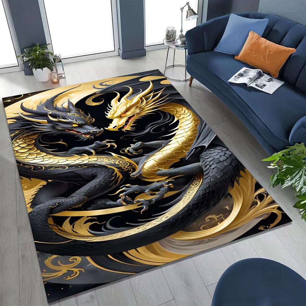 Magic Dragon Mythology Art Chinese Loong Cartoon Rug for Bedroom Living Room Sofa Home Doormat Decor, Large Non-slip Floor Mat